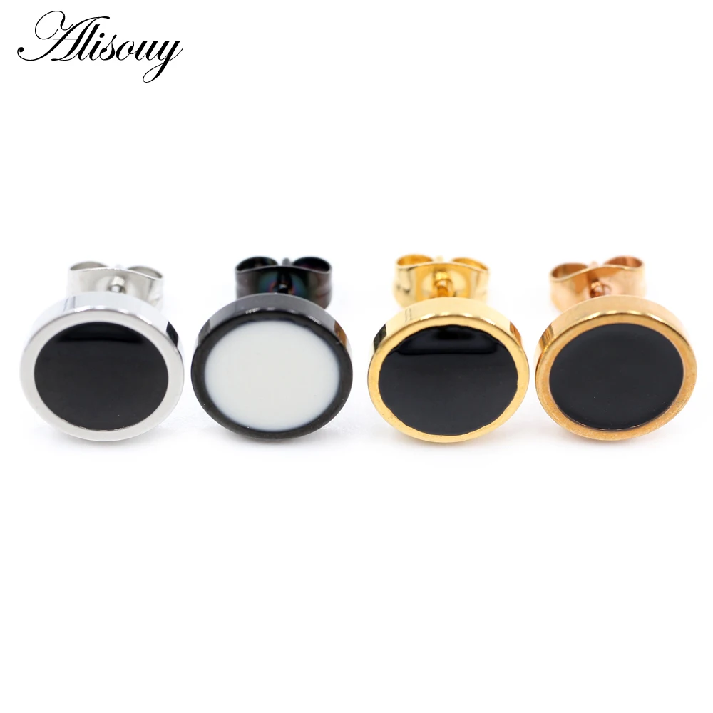 Alisouy 2PC Round Shape Vintage Stud Barbell Earrings for Man Trendy Party Black Men Women Unisex Earrings Jewelry