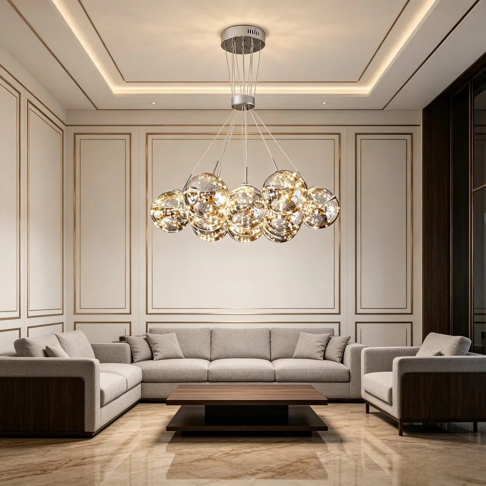 Modern Nordic Full Sky Star Ceiling Chandelier Simple Retro Creative Glass Indoor Lights Dining Bedroom Living Room Bubble Lamps