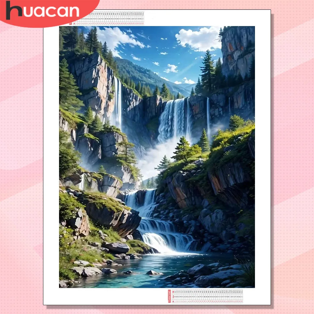 HUACAN Novedades de Mosaico de Diamantes 2026 Paisaje de Cascada Manualidades para Adultos Arte DIY Montaña Decoración de Pared para el Hogar