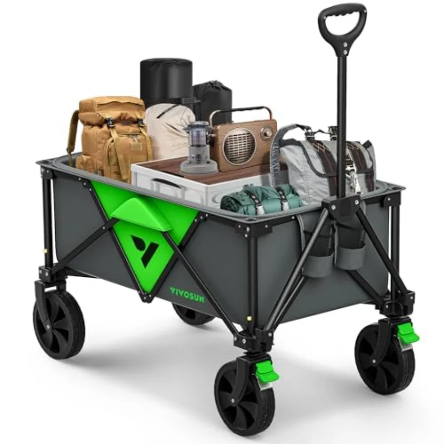 

Складная тележка для улицы с бесшумными универсальными колесами, держателями для стаканов, боковыми карманами и регулируемой ручкой для кемпинга