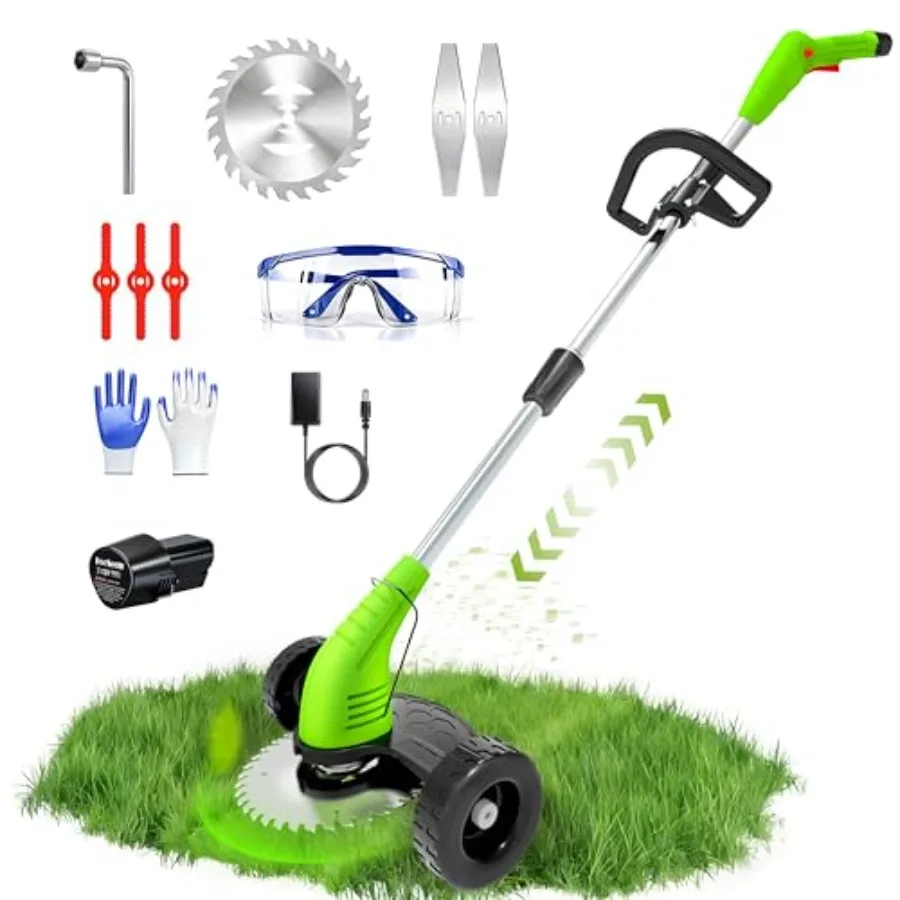 

Cordless Weed Wacker Grass Trimmer with 3 Types Blades and 2.0Ah Li-Ion Battery Powered 12V Electric Weed Trimmer/Edger for Gar