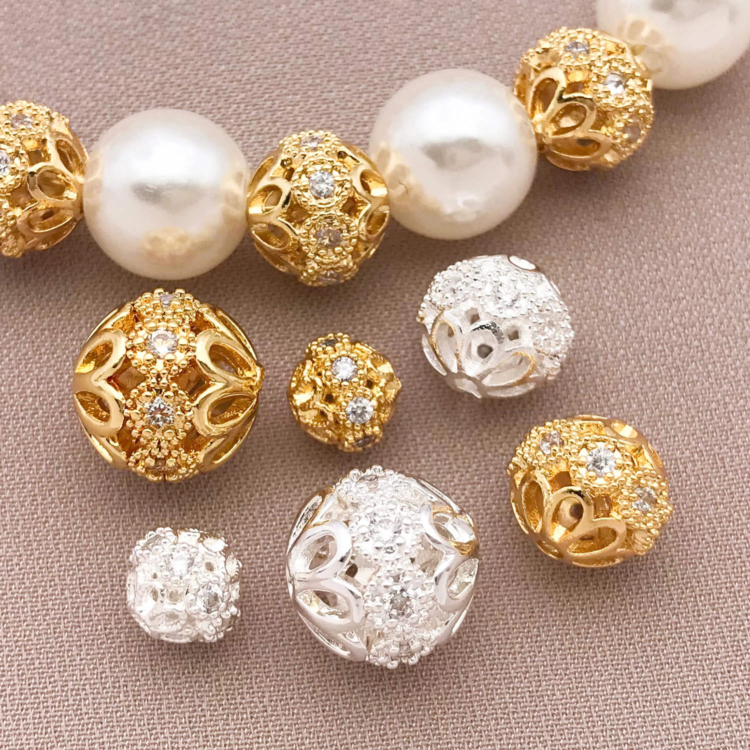 2/4/6pcs/lot 2026 NEW Shining Brightly 6/8/10mm 18K Gold-plated High Quality Brass Zircon Bracelets Jewelry Making Accessories