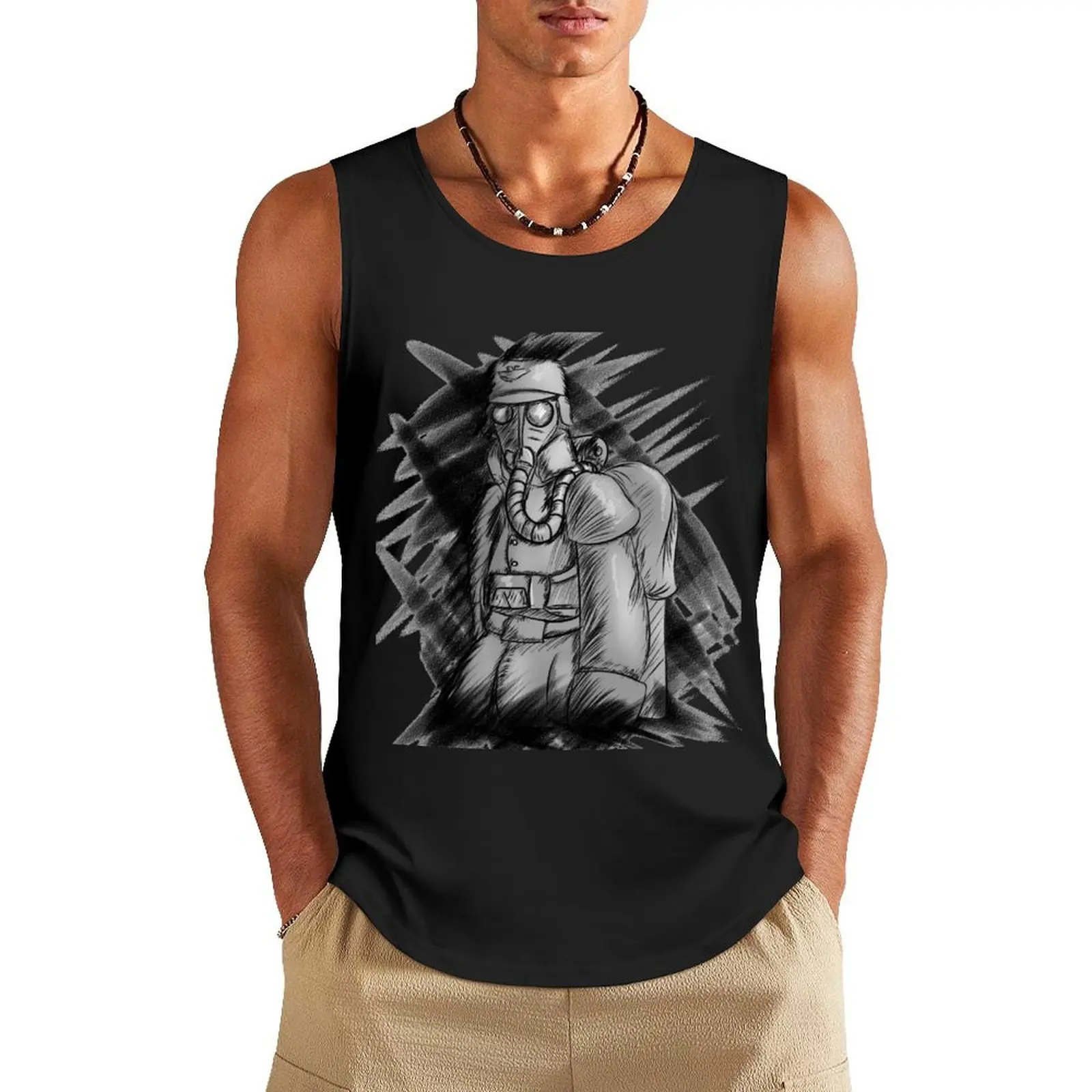 

WW1 soldier style sketch Tank Top gym shirt man summer clothes man 2025 T-shirt men Men's gym clothing