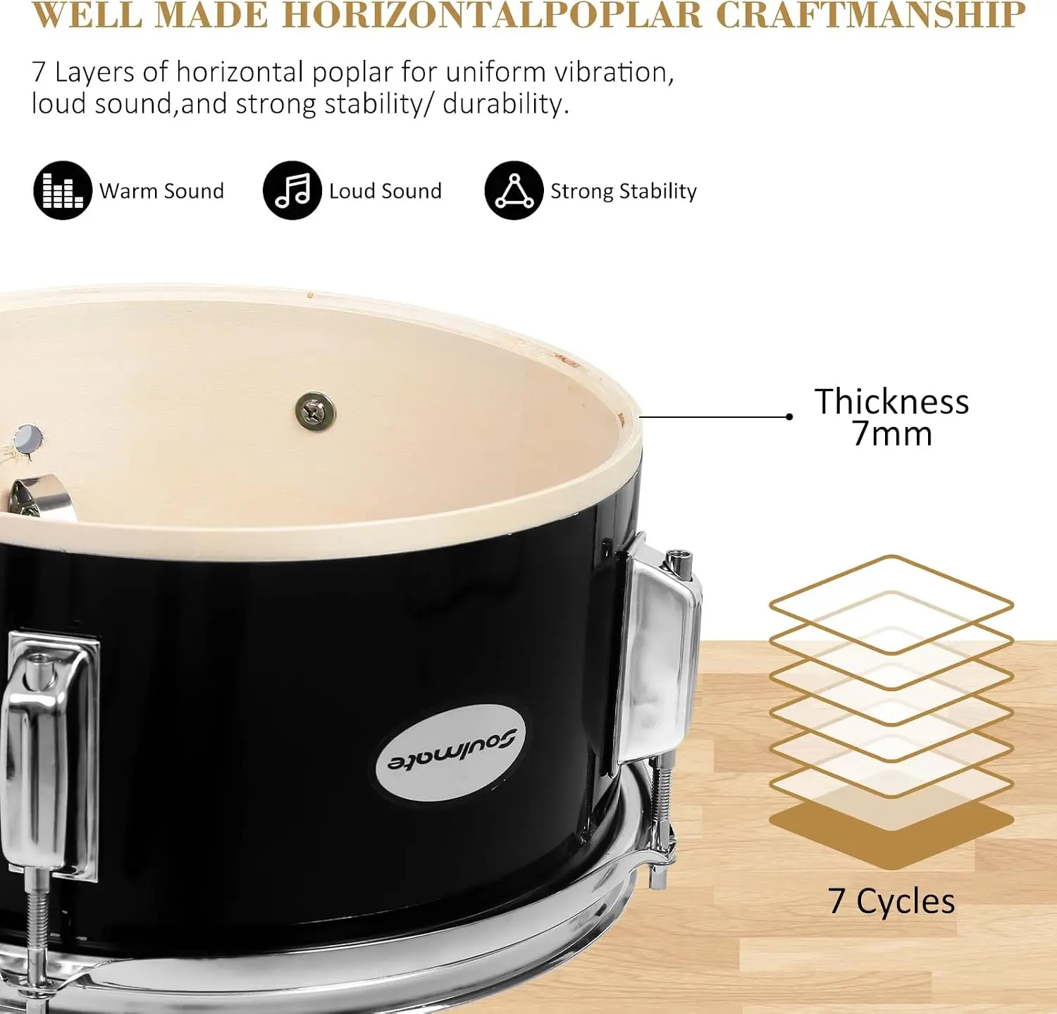 3 Piece 14 Inch Beginner Kids Drum Set for Boys & Girls, Black Drum Kit with Adjustable Drum Throne, Bass Pedal, Cymbal & Drumsticks