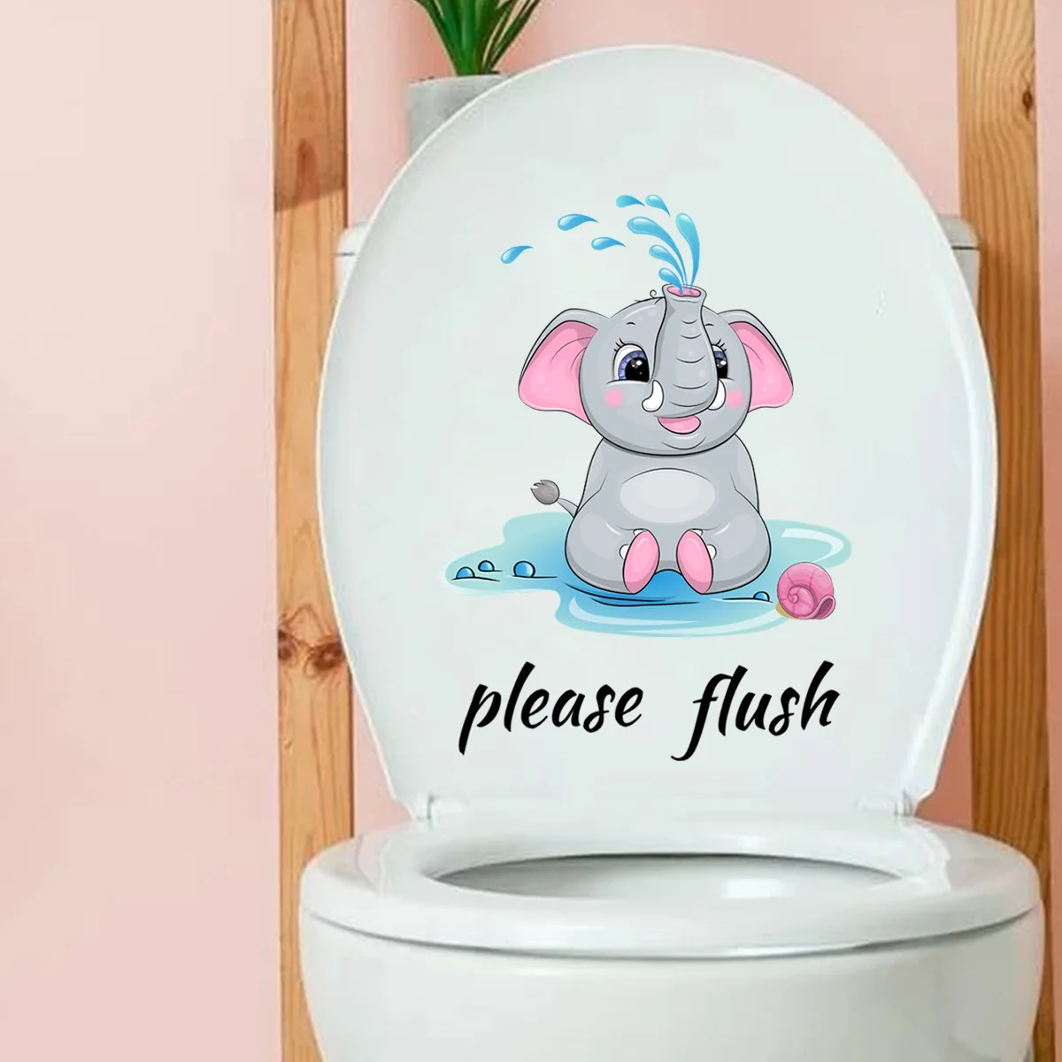 T253# Baby Elephant Please Flush Toilet Sticker Bathroom Toilet Cover Wall Stickers Animal Wc Accessories Fun For Home BathRoom