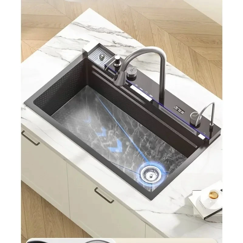 

X188 Waterfall Sink Nano Stainless Steel 304 Household Kitchen Vegetable Basin Digital Display Honeycomb Large Single Sink