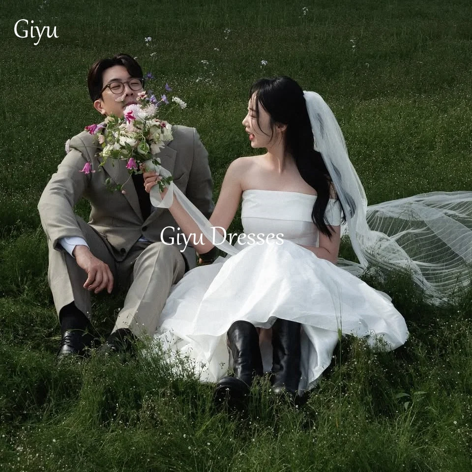 

Giyu Elegant White Satin Wedding Dresses A-line Off Shoulder Korean Photography Wedding Formal Bridal Gowns Customized