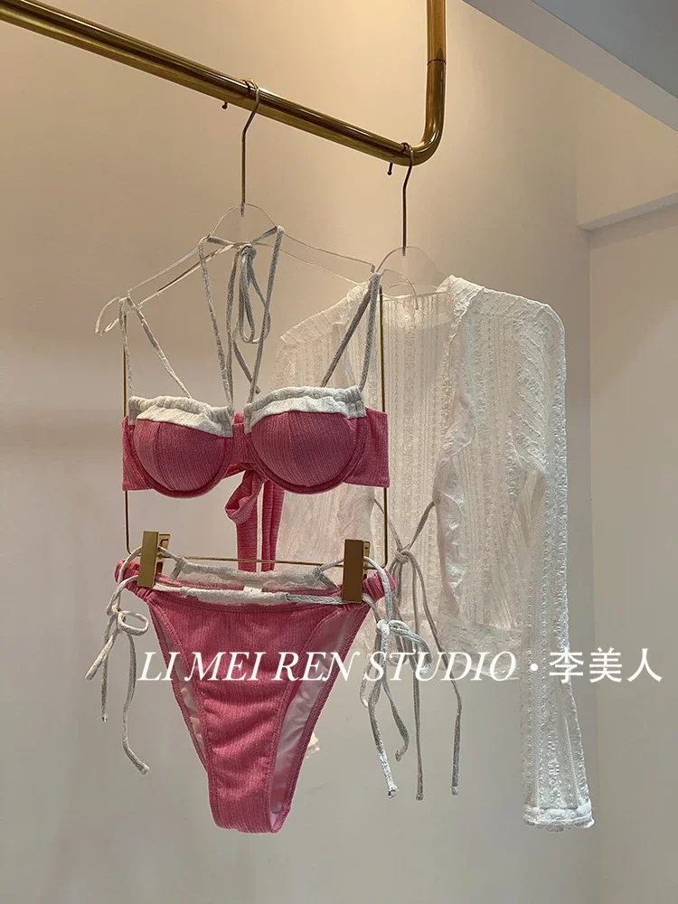 New sexy hot girl  two pink bikini swimsuit women's suit