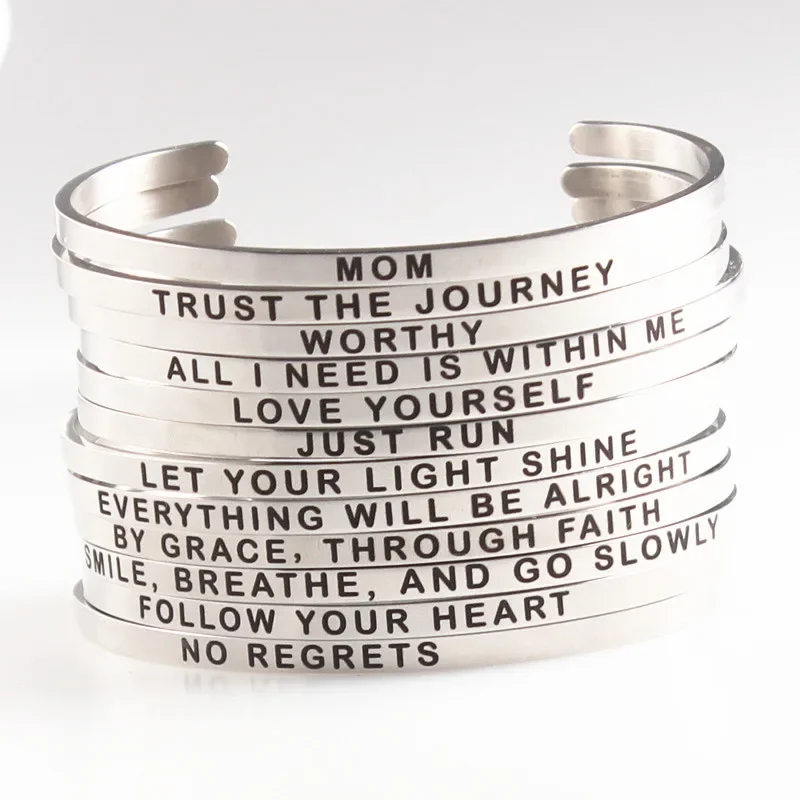 THIS TOO SHALL PASS 4mm Inspirational Cuff Bangle For Girls Women 316L Stainless Steel Positive Phrases Mantra Bracelet Jewelry