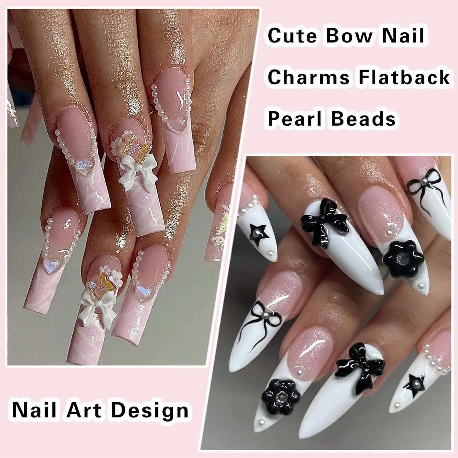 1 doos 3D strik nagelbedels en plaksteen parels set 1, 120 stuks schattige strikbedels in 6 kleuren voor nagelontwerp + witte nagelparels