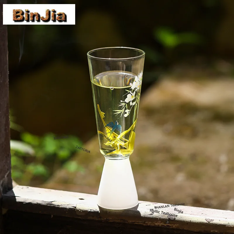 BAEJORIA 220ml Glass White High Foot Swallow Teacup Aesthetic Tea Bowl Set Of Cups Tea-tasting Personal Cup Chazhan Master Cups