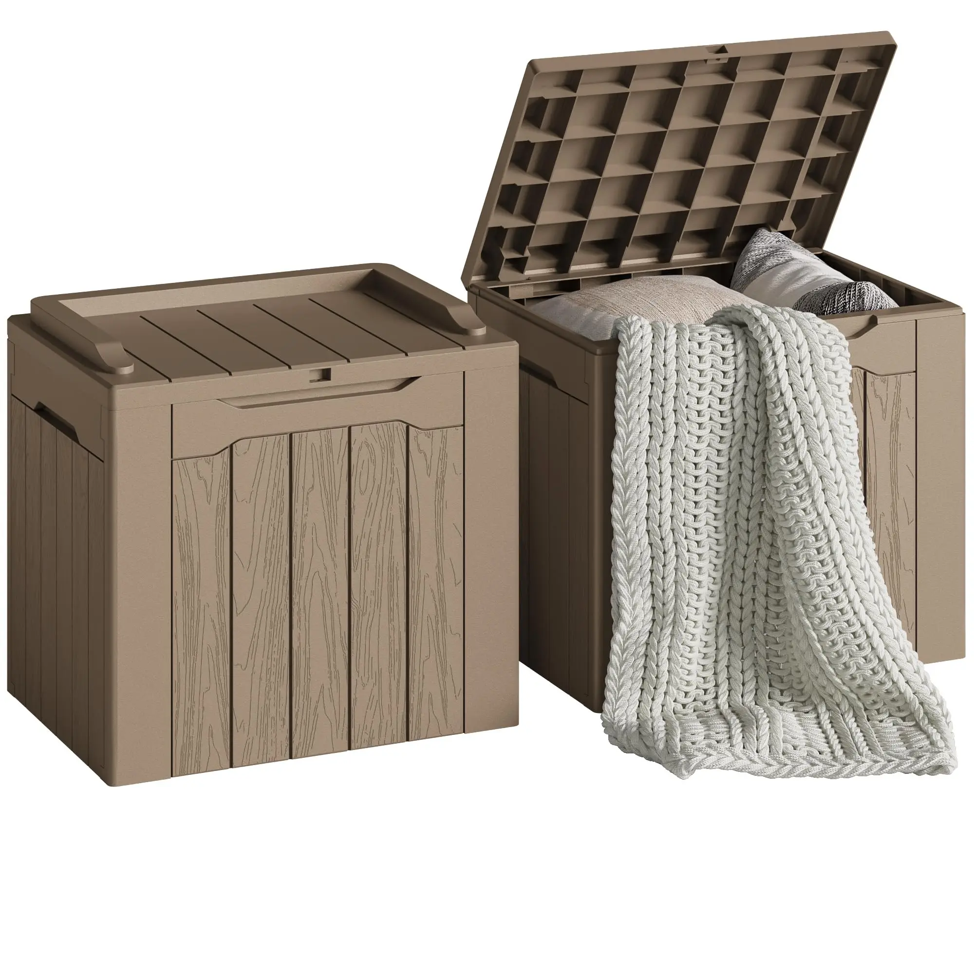 30 Gallon Resin Deck Box 2 Pack Outdoor Indoor Waterproof Storage Box for Patio Furniture Pool Accessories Storage for