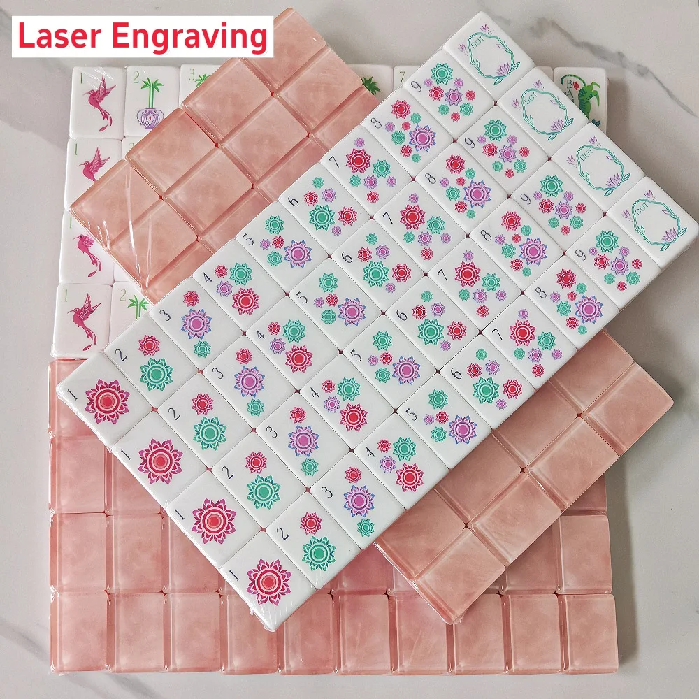 2026 Pearl Pink Acrylic American Mahjong Set 4-Layer Luxury Etched Mah Jongg Tiles for Family Party Entertainment Surprise Gifts