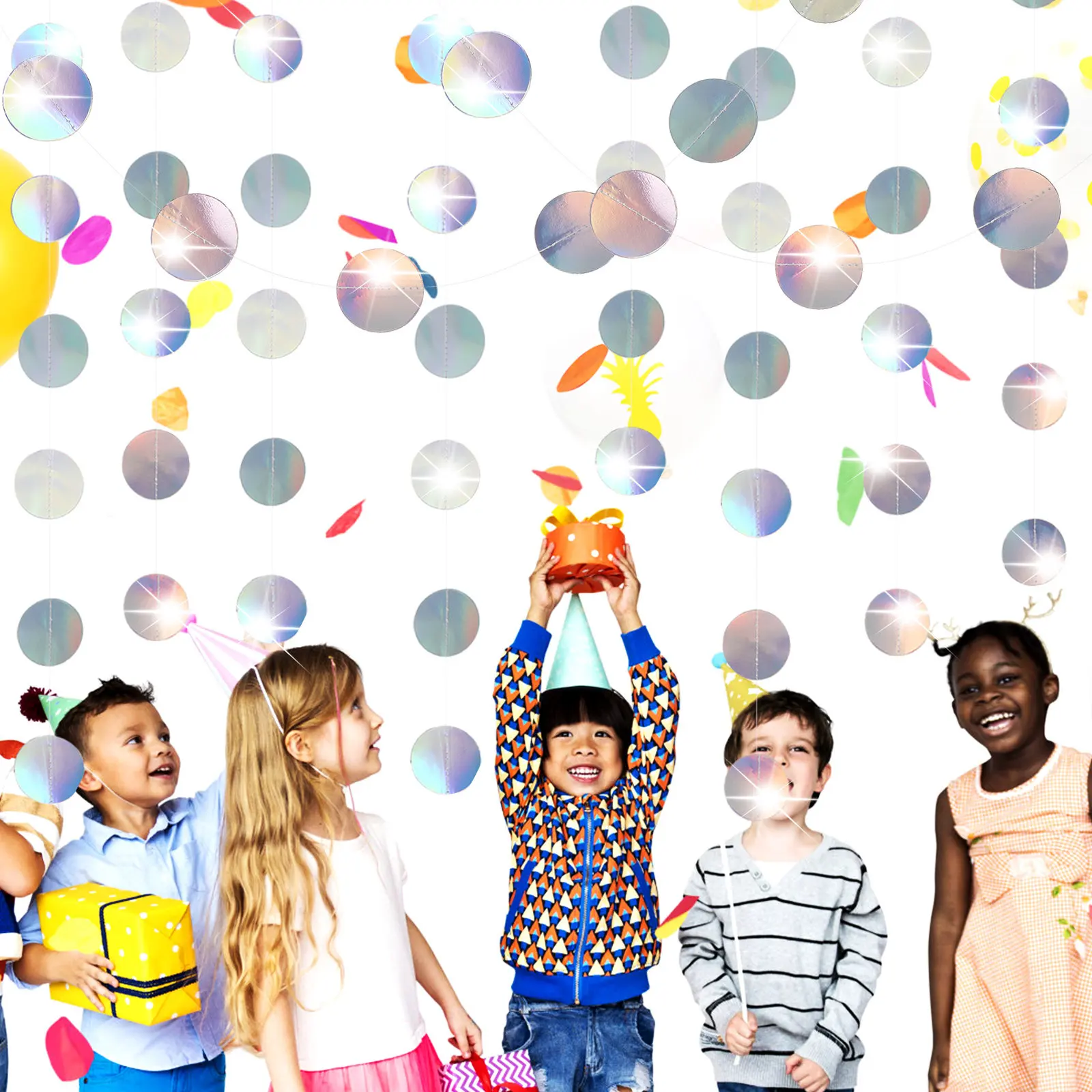 

5Pcs Iridescent Circle Dots Garland 4M Long Lightweight Reusable Party Decorations Birthday Wedding Disco Streamers Hanging