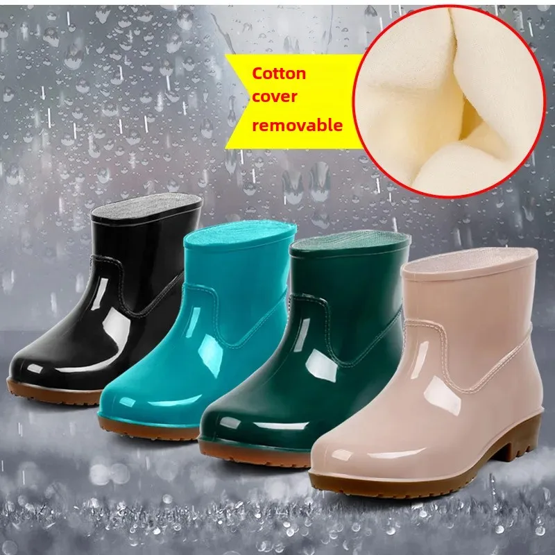 Short tube women's rain shoes waterproof anti slip wear-resistant kitchen rain boots rubber shoes for women in rainy season