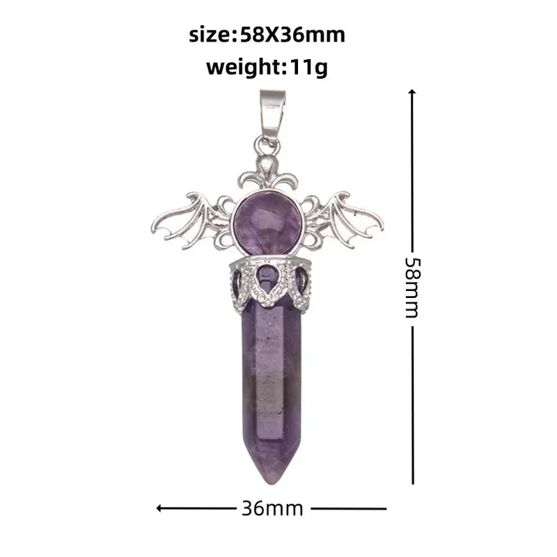 JOYA GIFTNew Hand Carved Natural Crystal Angel Wings Hexagonal pointed pillar Pendant Healing  Calm the Mood Jewelry Gift