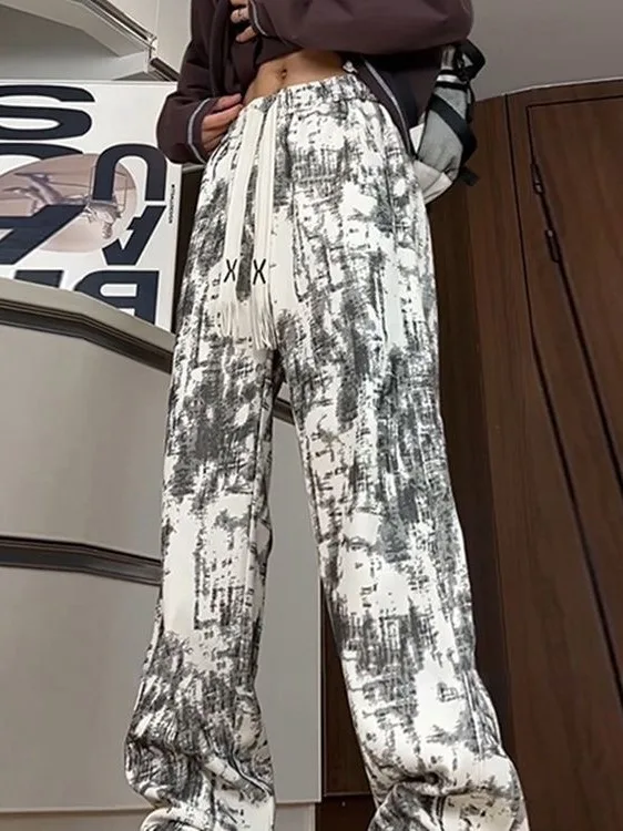 

Новинка 2024, мужские драпированные брюки с принтом тай-дай, осень-зима, спортивные штаны в американском стиле, крутые повседневные брюки High Street, свободные прямые брюки