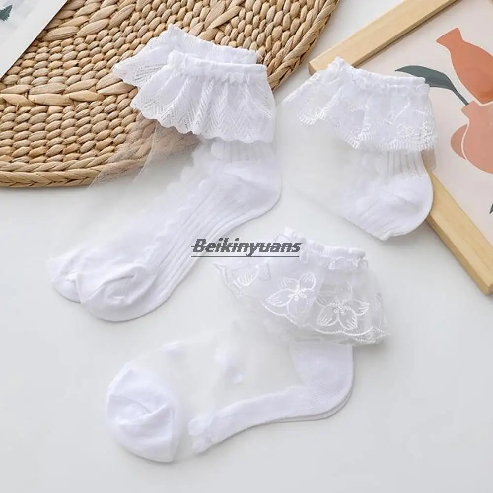 New summer children\'s socks girls lace socks Princess mesh glass silk stockings girls white socks