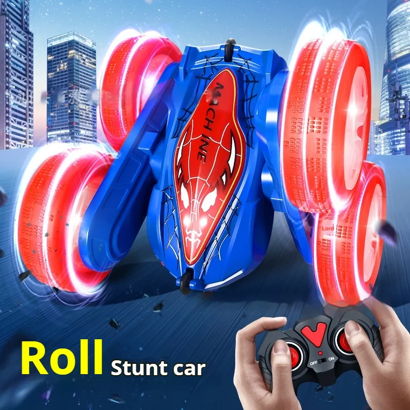 Four-Wheel Drive Remote Control Stunt Swing Arm Car Double-Sided Rolling Remote Control Car Lighting Music Spider Man Boy'S Gift