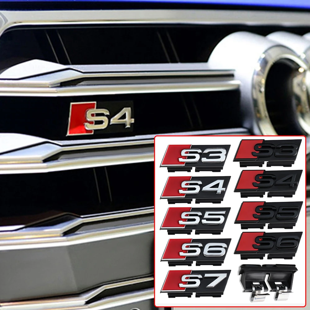 Emblème de calandre 3D ABS chromé noir S3 S4 S5 S6 S7, décoration de calandre avant de voiture, badge pour Audi S3 S4 S5 S6 S7, accessoires de modification