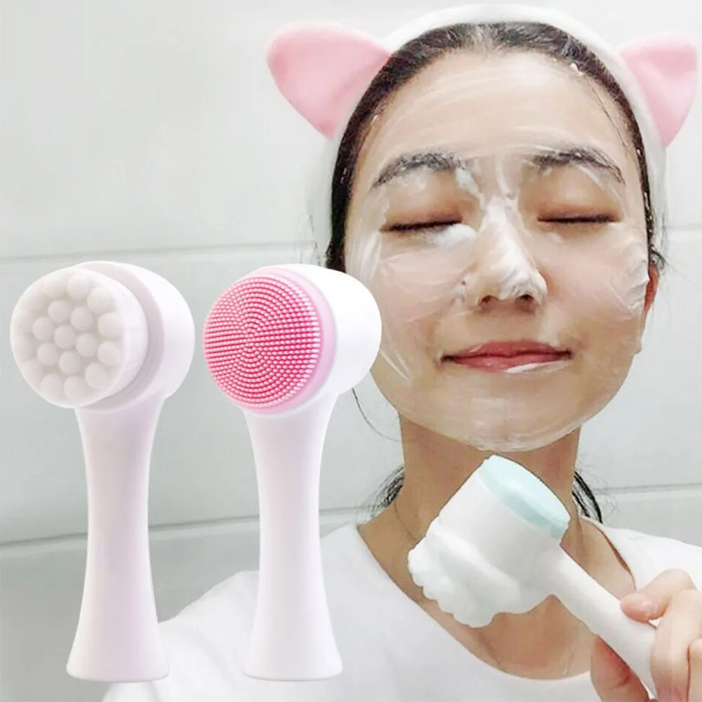 Manual Dual Facial Cleansing Brush 2-in-1 Skin Care Silicone Facial Scrubber Face Wash Brush for Deep Pore Exfoliation Massaging