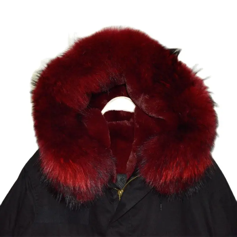 Winter Attractive Advanced Burgundy Faux Fur Lined Parka Black Short Style Coat For Women And Men