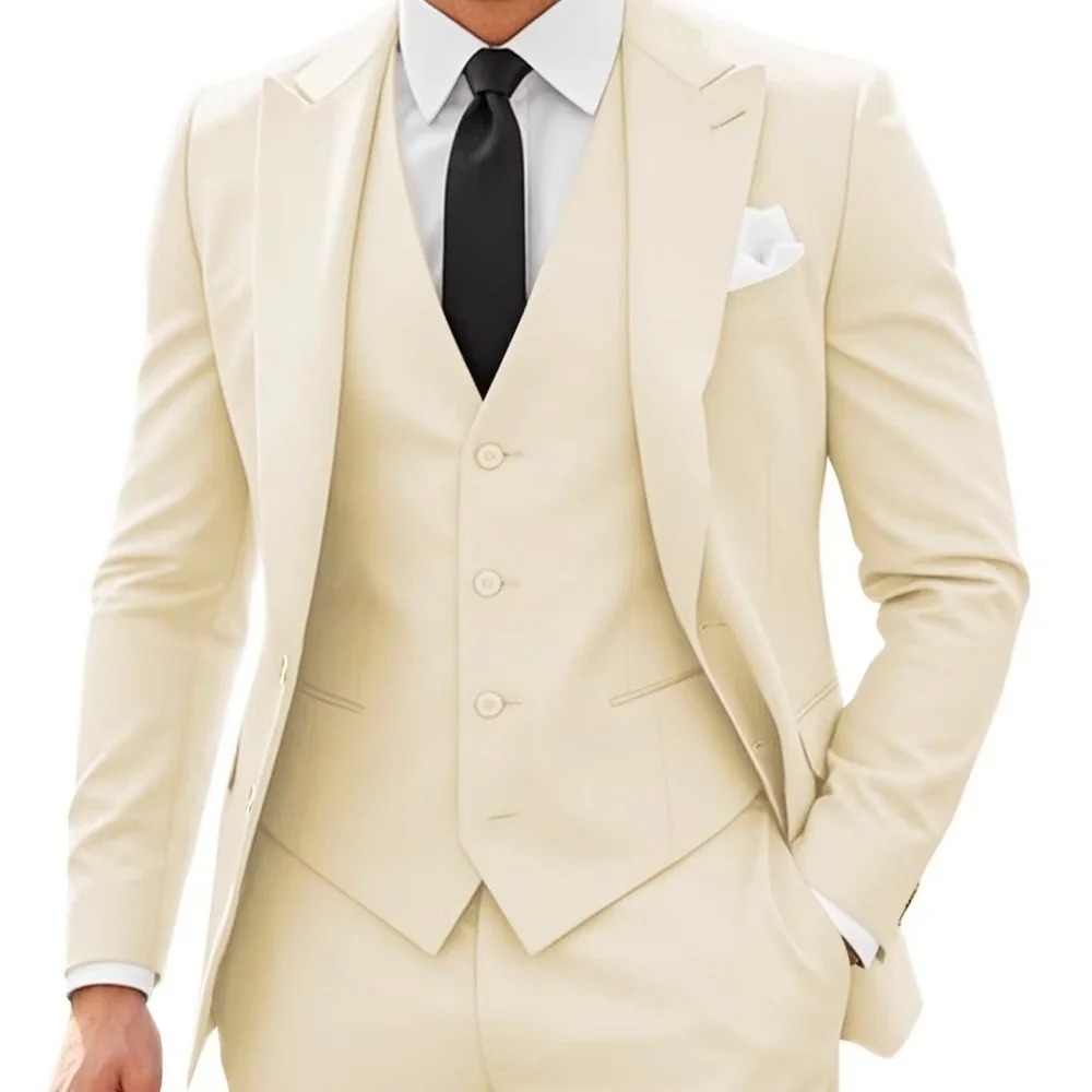 

XS-6XL Solid Color Men's Formal Business Office Suit Groom Wedding Dress Party Blazer Trousers Casual Tuxedos Jacket Vest Pants