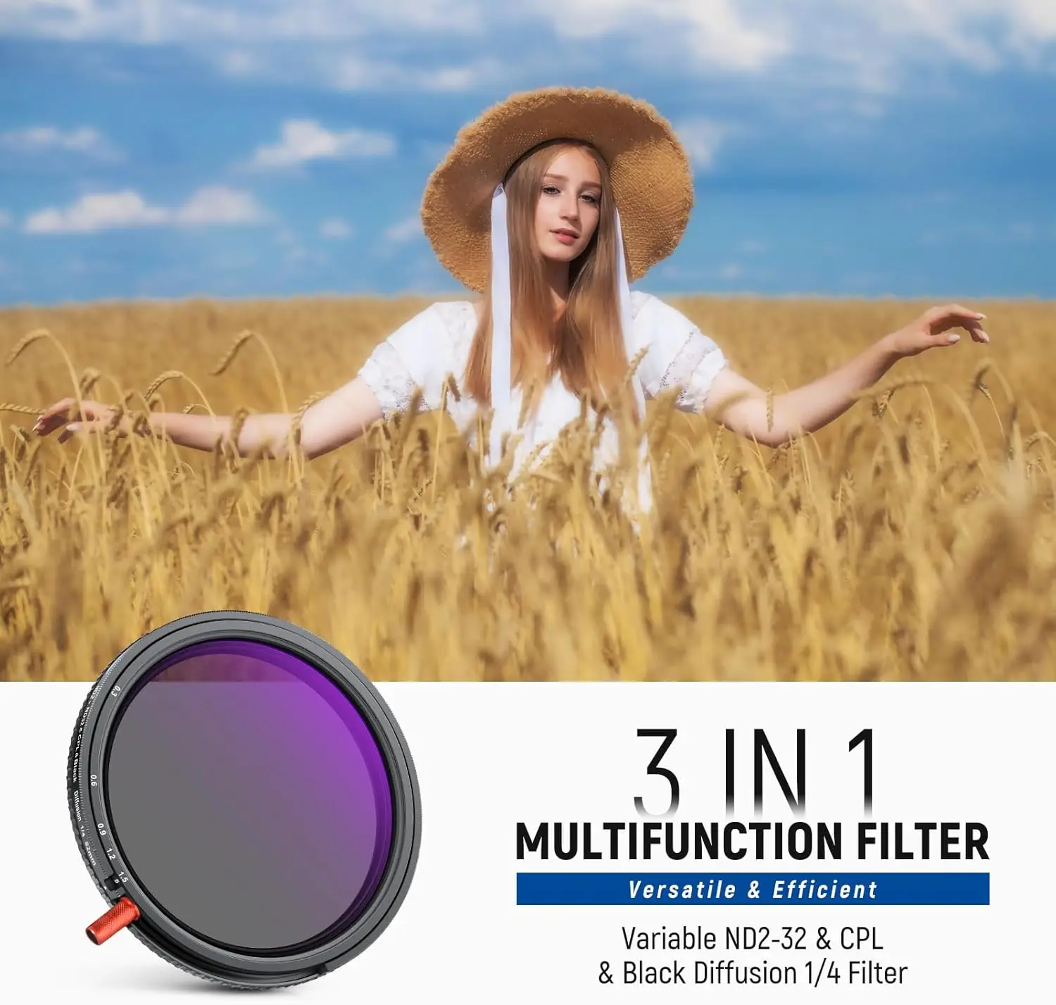 NEEWER 3-in-1 variabler ND-Filter + CPL + schwarze Diffusion 1/4, ND2-32, Kameraobjektiv, zirkular polarisierendes HD-Glas mit neutraler Dichte – Detail 3