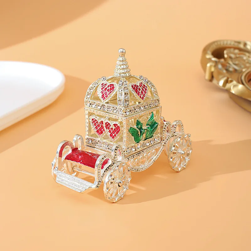 Enamel Painting Craftsmanship, Diamond Inlaid Crown Car Jewelry Box, Metal Craftsmanship Gift, European Style Home Decor