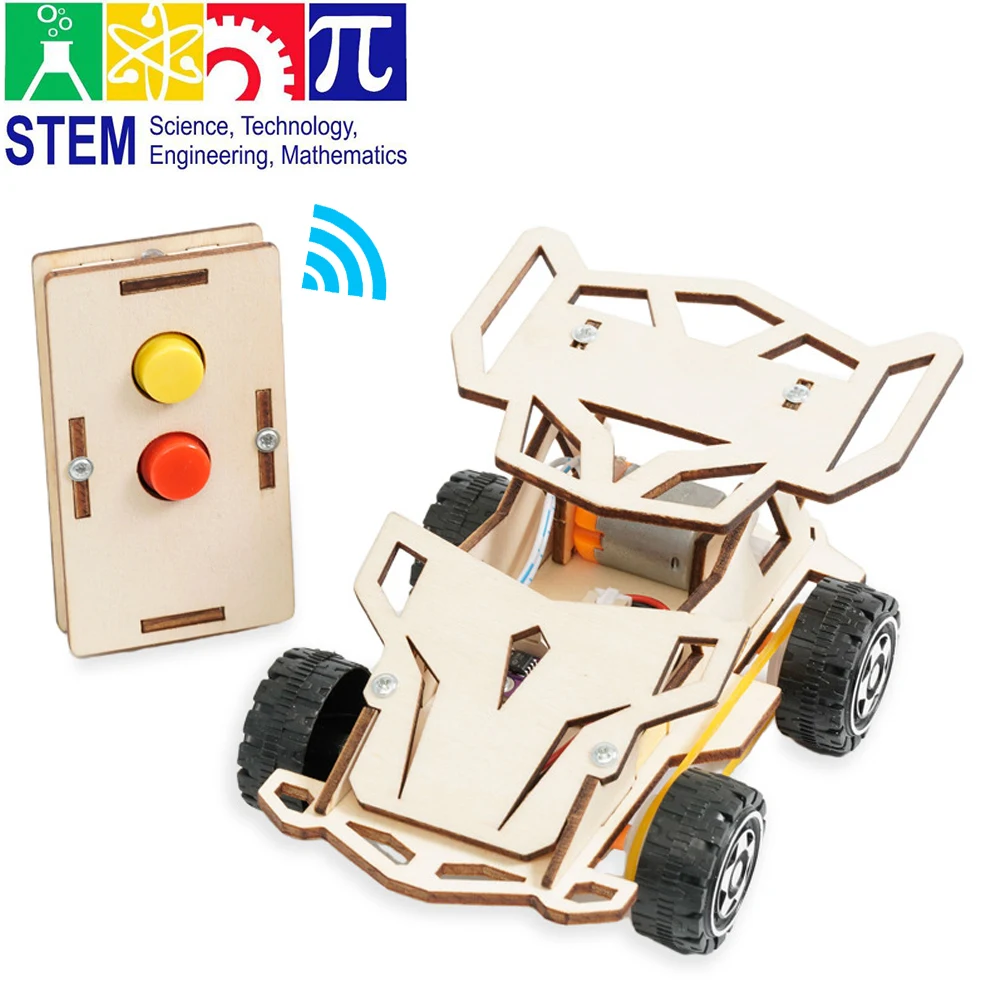 DIY Wooden Remote Control Car Wooden Four Wheel Drive Racing Assembling Science Experiment Kits KIDS STEM Educational Toy