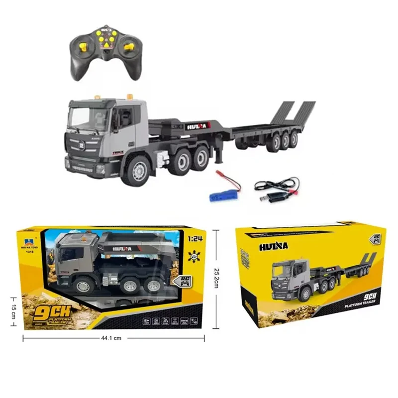 Huina 1318 1/24 9ch rc simulação reboque elétrico flatbed reboque modelo de veículo de engenharia carro de controle remoto brinquedo das crianças