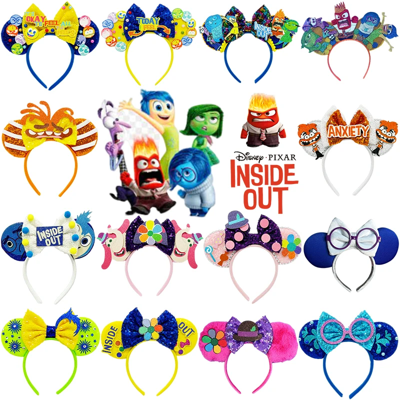 

Disney Inside Out Headbands Girl Cute Joy Hair Accessories For Women Cartoon Feels ANXIETY Bow Hairband Kid Mickey Ears Headwear