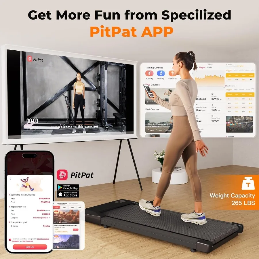 جهاز مشي محمول تحت المكتب للاستخدام المكتبي والمنزلي: تصميم 3 في 1 مع جهاز تحكم عن بعد وشاشة LED هادئة 2.5 حصان للمشي و