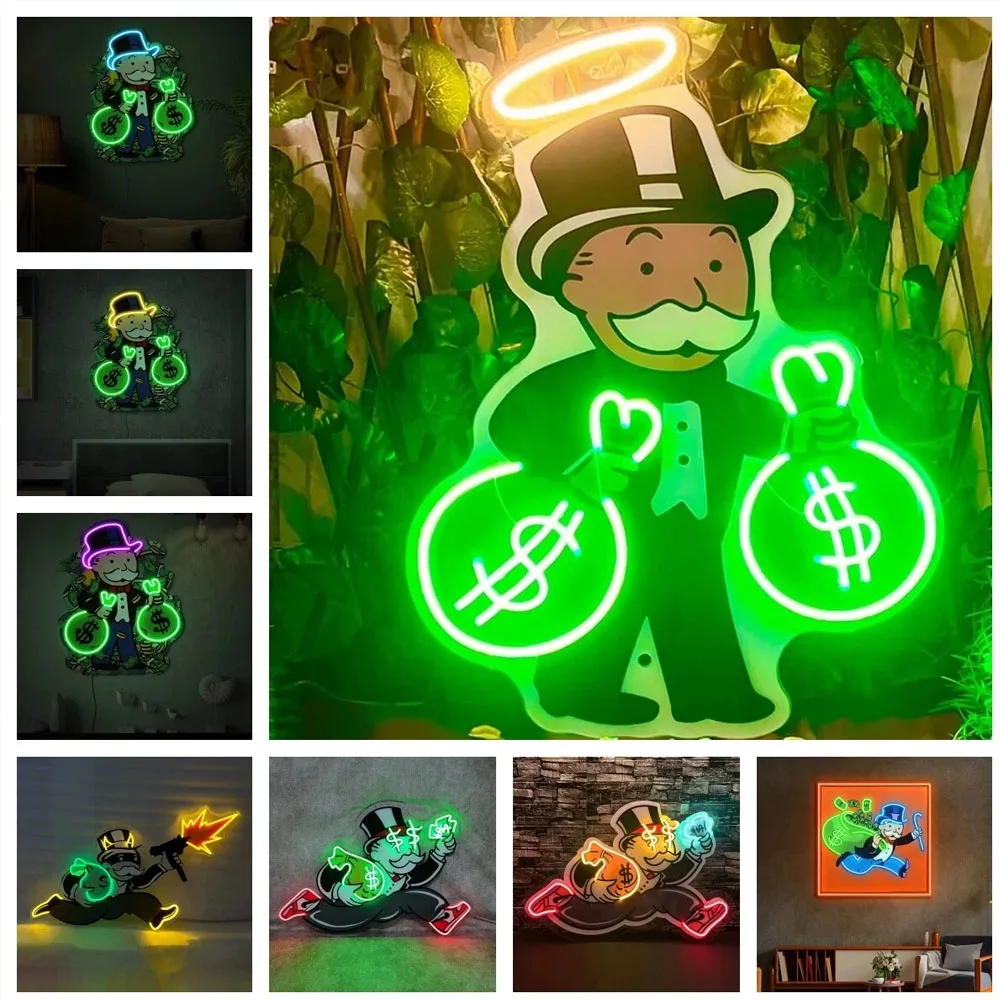 Neon Monopoly Man Money Sign Acrylic Art Custom Neon Signs Bedroom Living Room Decor Wall Art Led Neon Light Personalized Gifts