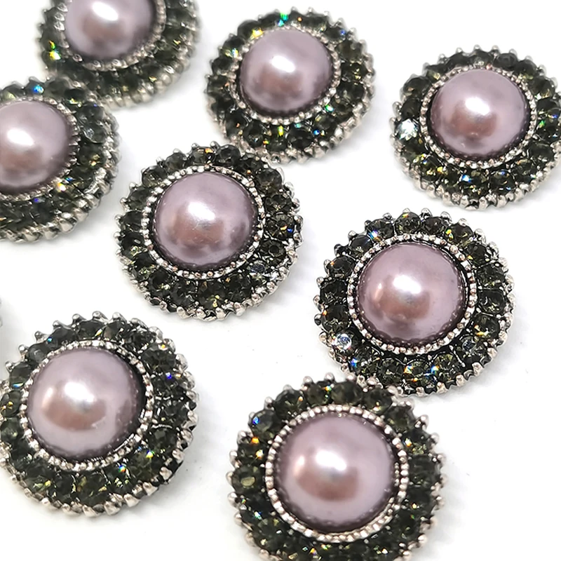 Sewing Buttons Accessories For Crafts Vintage Purple Pearl Grey Rhinestone Embellishments Decor Metal Button Apparel Sew Notion