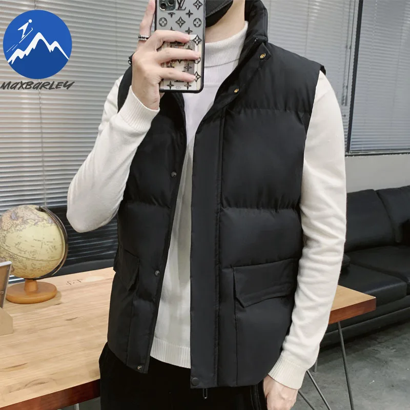 

Winter Brand Warm Vest Men High-quality Korean Style Windproof Padded Jacket Self-cultivation Stand Collar Sleeveless Waistcoat