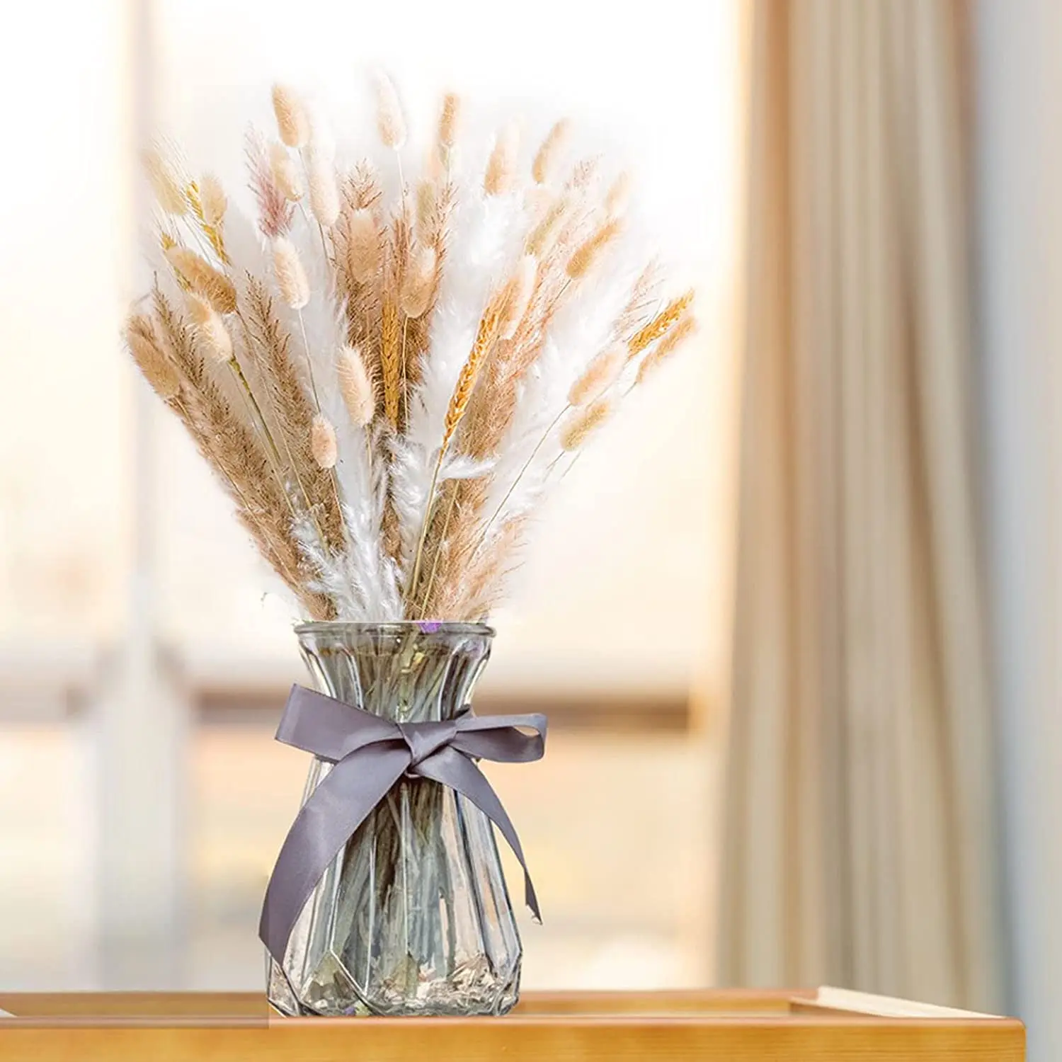 90Pcs Pampas Grass Including White & Natural Dried Flowers, Reed Grass Bouquet for Wedding Boho Home House Table Party Decor