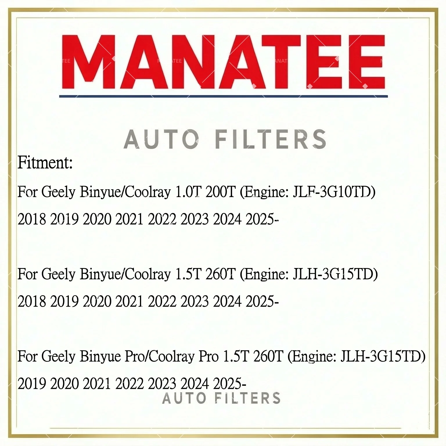 Car A​ir Filter Cabin Air Filter Oil Filter For Geely Binyue/Coolray Geely 1.0T 1.5T 2018 19-  Binyue Pro/Coolray Pro 1.5T 2019-