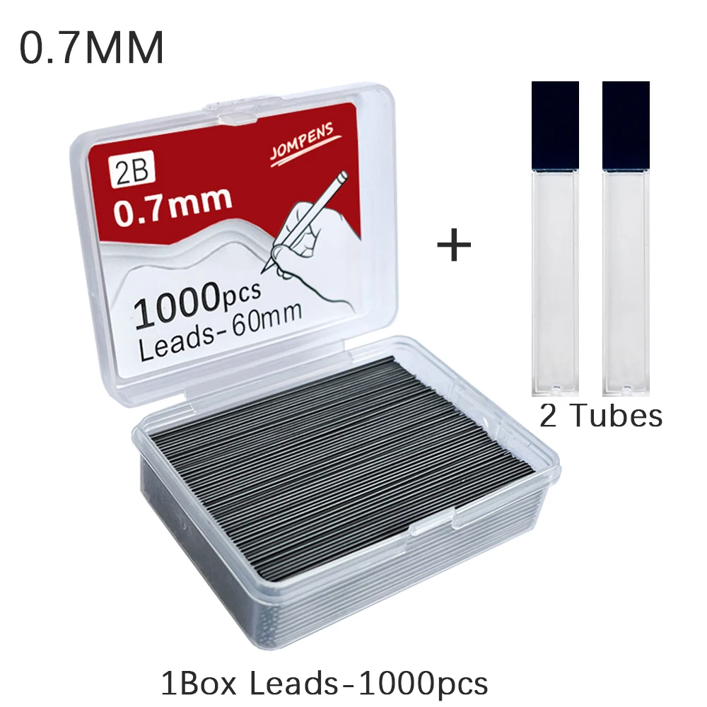 1000 Stück Druckbleistiftmine 0,5 0,7 0,9 mm 2B 60 mm Kunstzeichnung automatischer Bleistift austauschbare Minen mit 2 Tuben Briefpapier – Detail 5