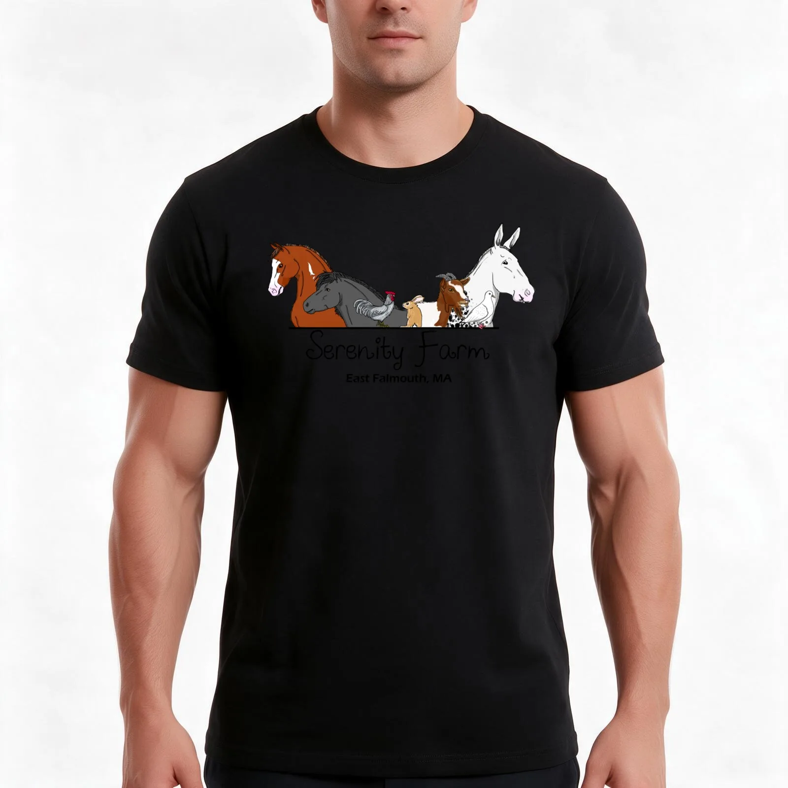 Serenity Farm Group Logo T-Shirt, Summer Casual Cotton Tee, Oversized Streetwear Tops, Vintage Graphic Print, Unisex Men Women