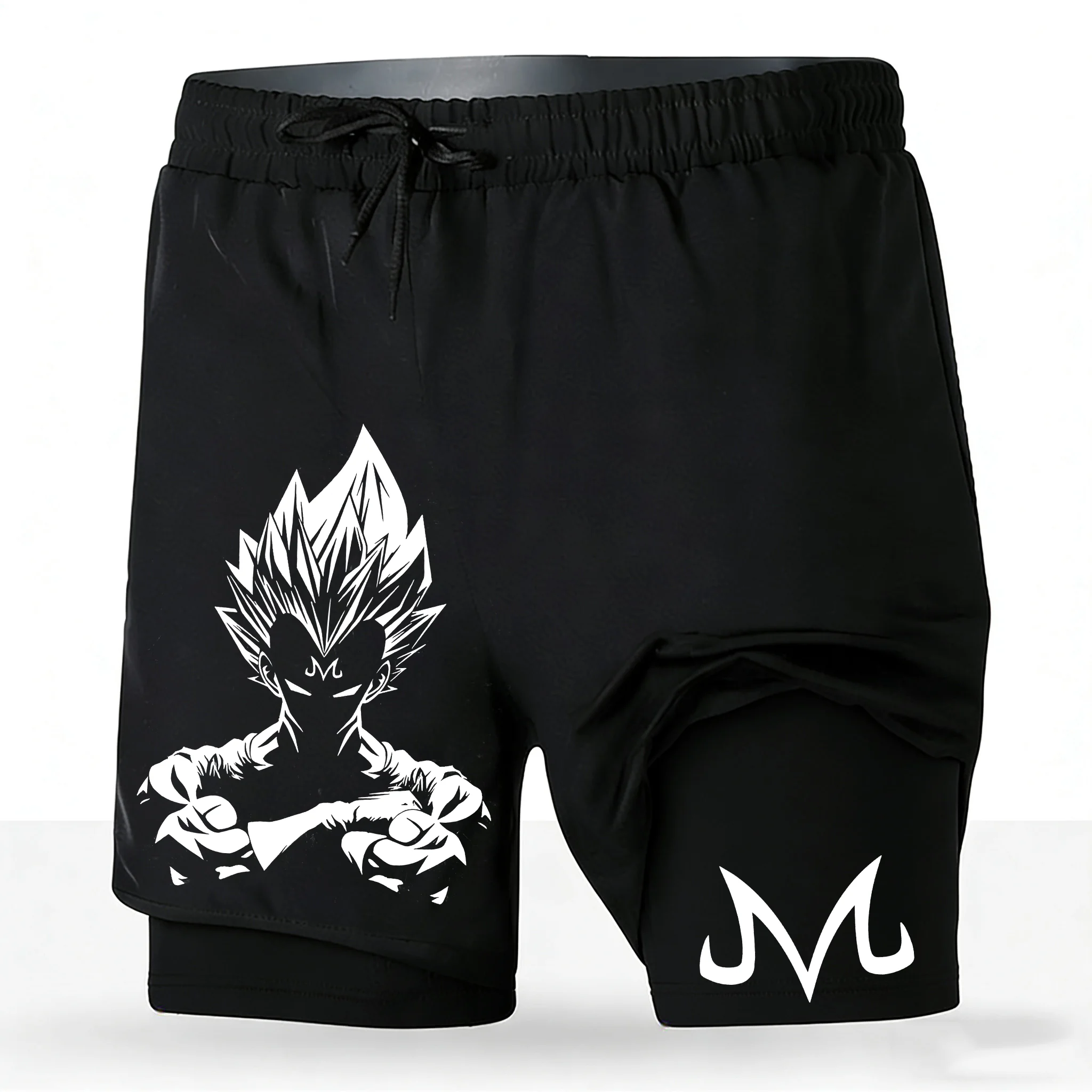 Herren Dragon Ball Anime 2-in-1 Laufshorts Majin Vegeta Aufdruck Schnelltrocknende Sportshorts 2026 Neu Unisex