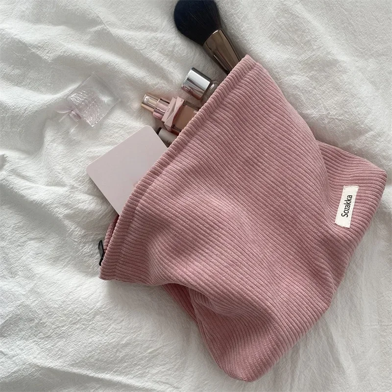 Corduroy Women Cosmetic Bag Cotton Cloth Makeup Pouch Hand Travel Bag Lipstick Organizer Cases Fashion Zipper Clutch Phone Purse