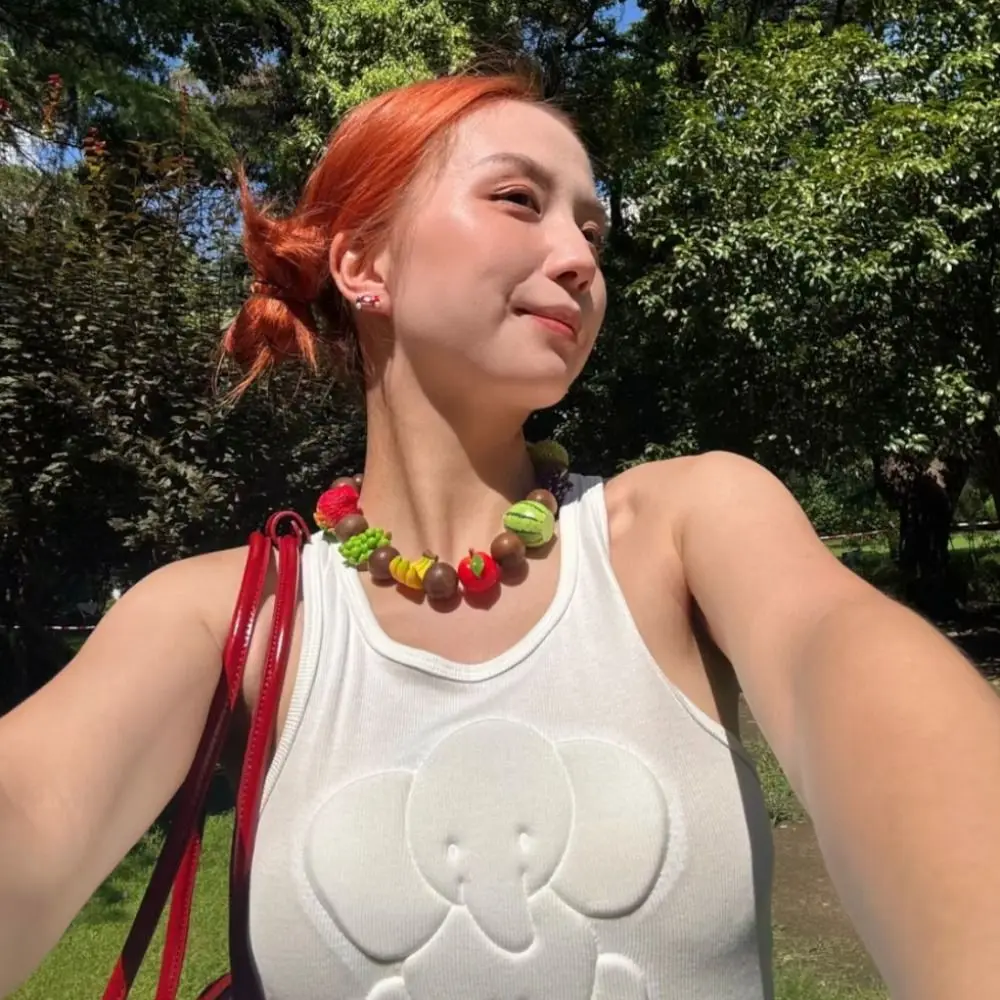 

Handmade Fresh Fruit Necklace Minority Design Jewelry Accessories Wooden Bead Necklace Eye-catching Korean Style