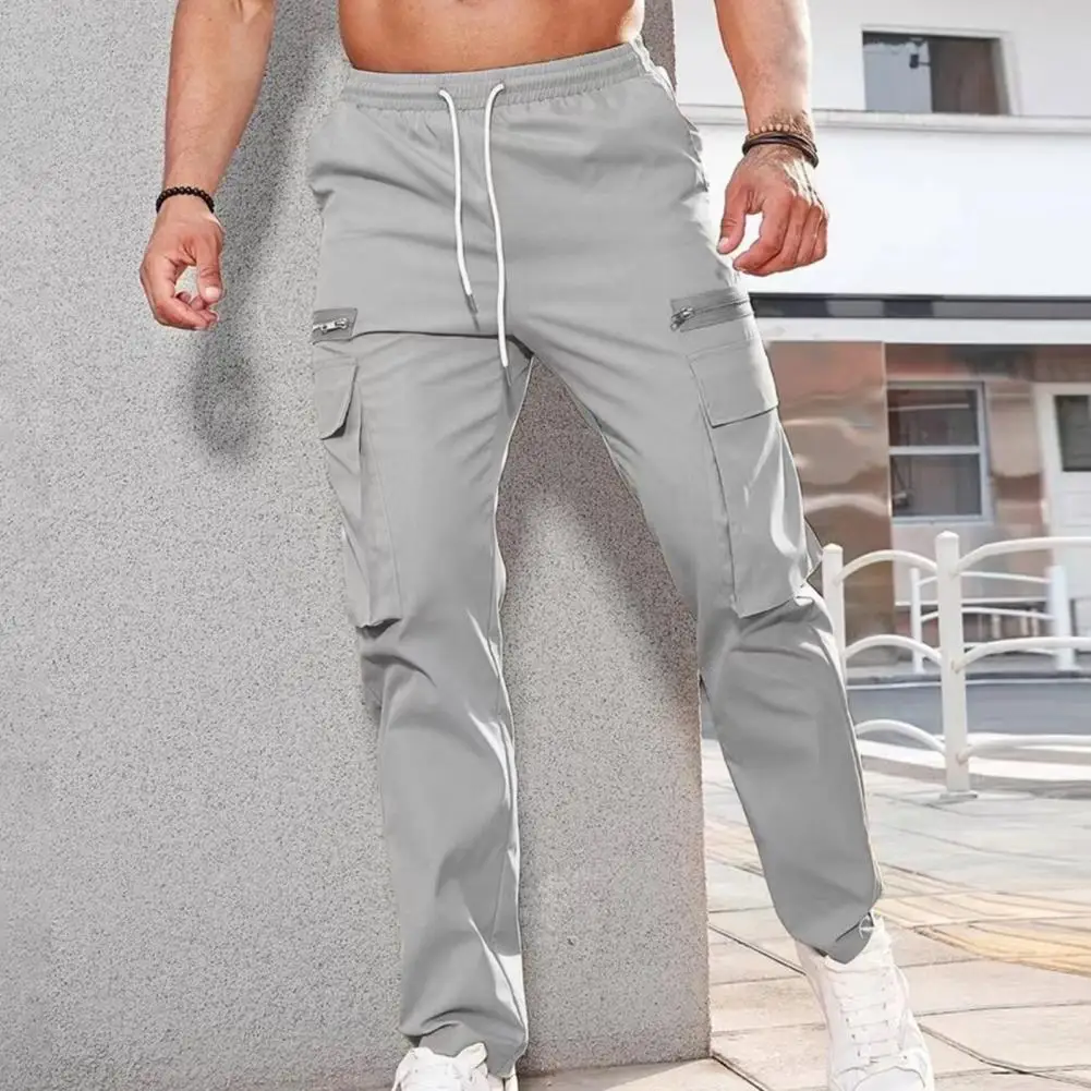 

Secure Pocket Men Pants Comfortable Men's Cargo Pants with Drawstring Waist Multiple Pockets Soft Breathable Fabric for Casual