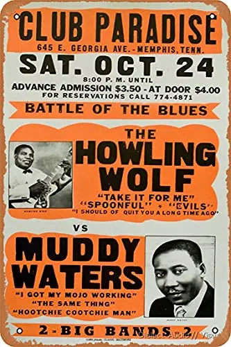 Vintage Blues Music Concert Poster - Howlin; Wolf VS Muddy Waters in Memphis, TN - Classic 1950;s Music Concert Design Poster ;
