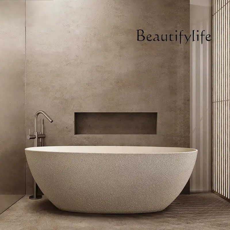 

X "Wabi Sabi Cream Bathtub - Freestanding Artificial Stone Soaking Tub For Luxury Hotel & Minimalist Villa Bathroom"