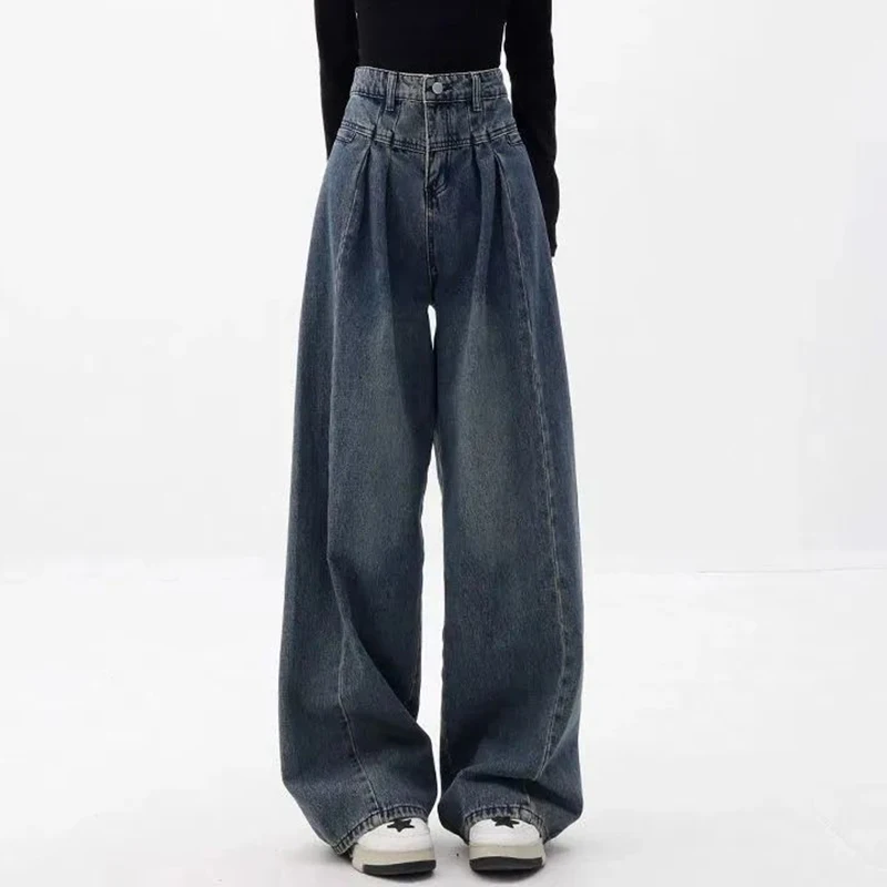 Dame Mode Dünne Hohe Taille Jeans Hosen Weibliche Baggy Bequeme Denim Hosen Mädchen Retro Breite Bein Jeans Hosen