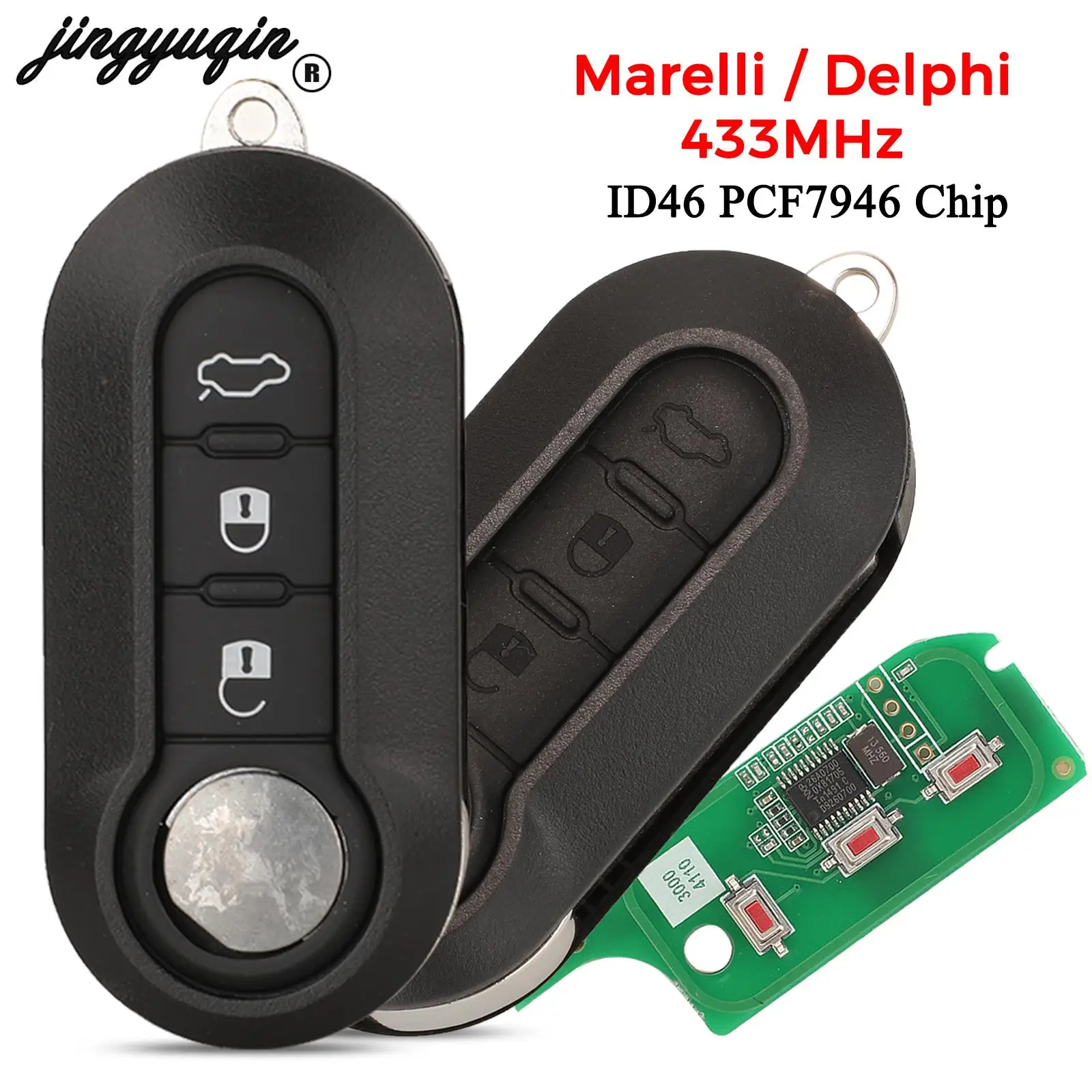 jingyuqin 3 przycisk 433 MHz zdalny klucz Dehilp Marelli System dla Lancia Delta Musa Ypsilon Abarth 500 Punto id46 PCF7946 brelok