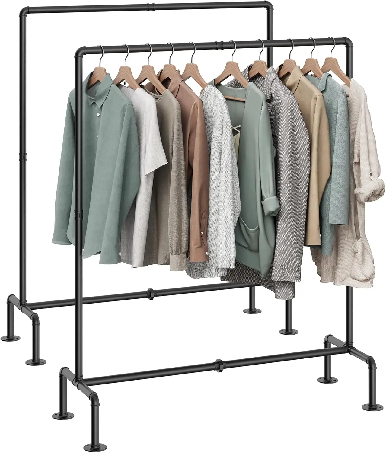 

Industrial Pipe Clothing Ra Free Standing Set Of 2, Heavy Duty Detachable Clothes Ra With 4 Stable Feet For Garment Storage