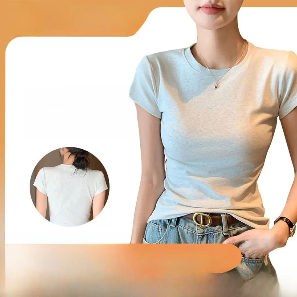 

Women's round Neck Cotton T-Shirt Slim Fit Short-Sleeved Pullover Versatile Slimming Bottoming Shirt for Summer